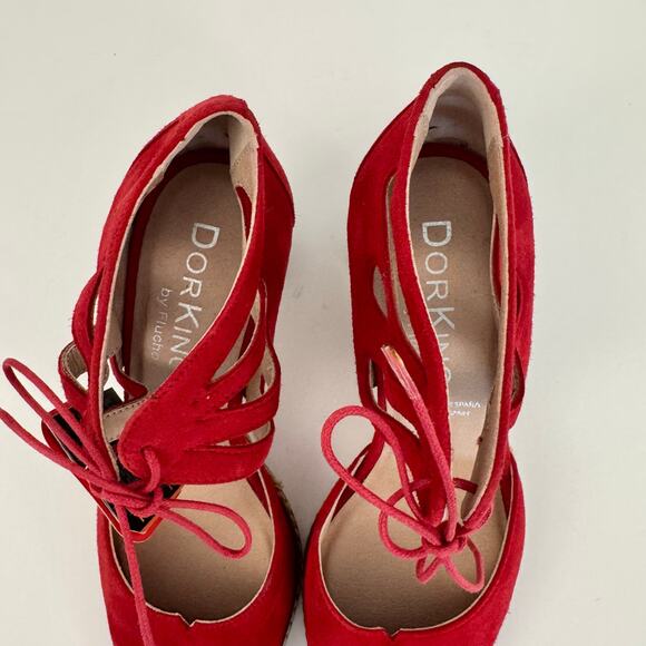 Dorking by Fluchos Red Suede Shoes Pumps Lace-Up Pointed Toe Size 37 US 7 NWT - Picture 7 of 12